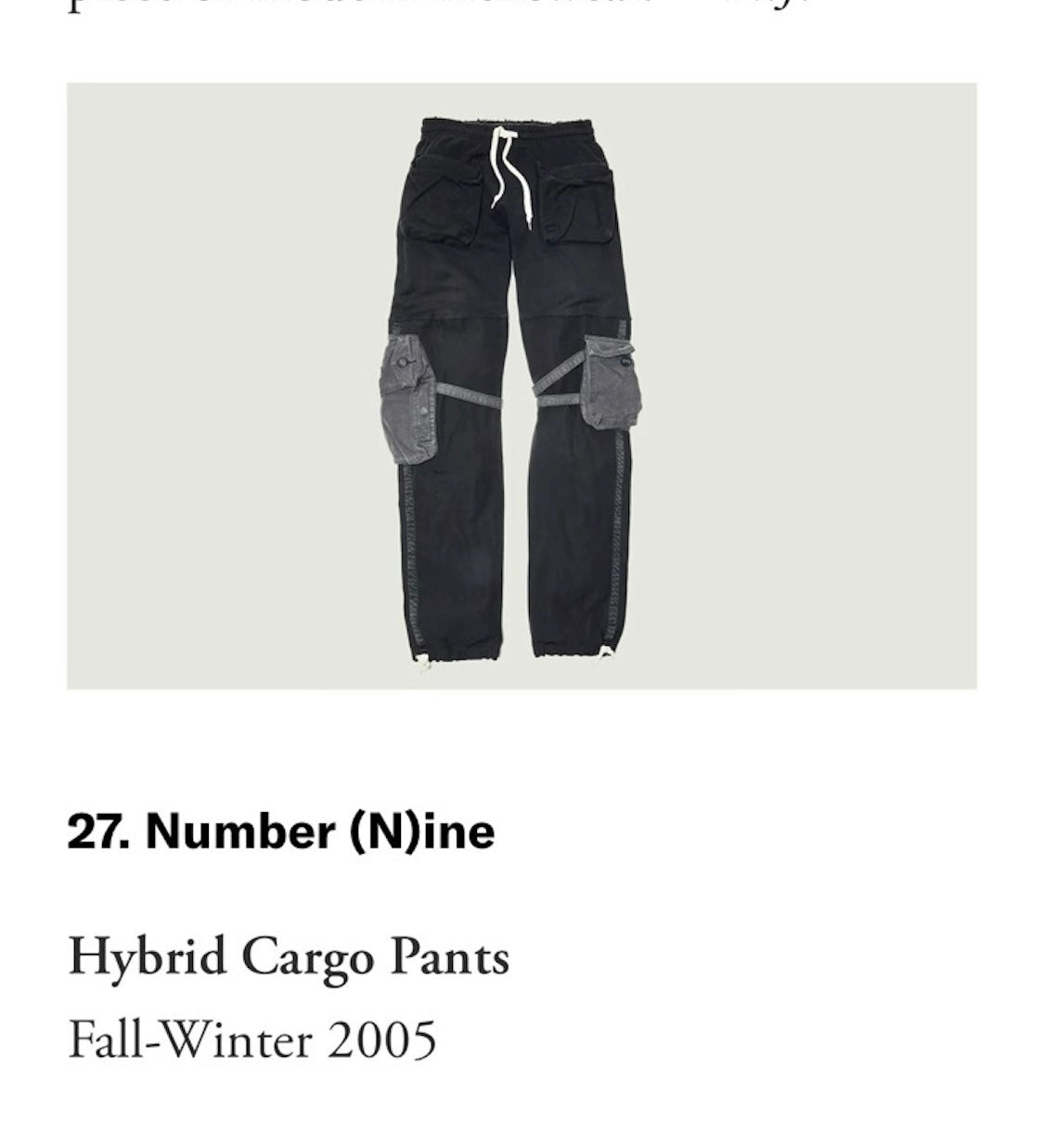 Number nine 2005AW OG hybrid cargo pant