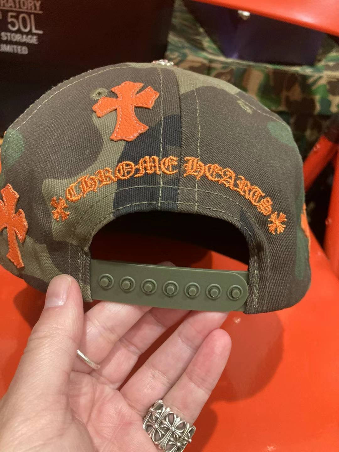 Chrome hearts orange cross patches camo baseball 5 panel cap