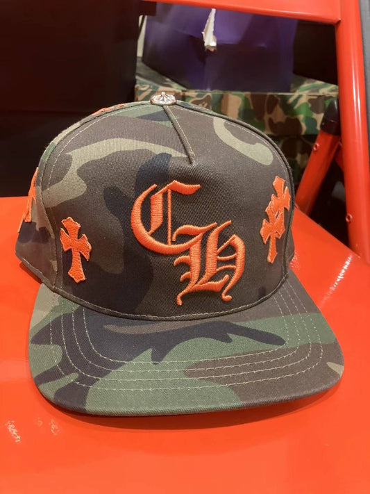 Chrome hearts orange cross patches camo baseball 5 panel cap