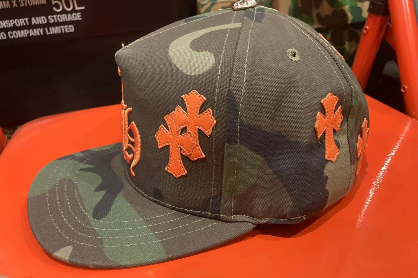 Chrome hearts orange cross patches camo baseball 5 panel cap