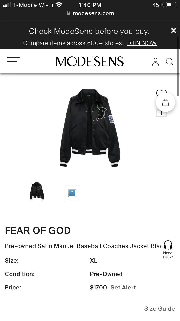 Fear of god 5th collection Manuel Satin baseball jacket size L